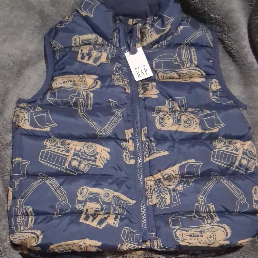 GAP Kids Navy Puffer Vest with Vehicle Design